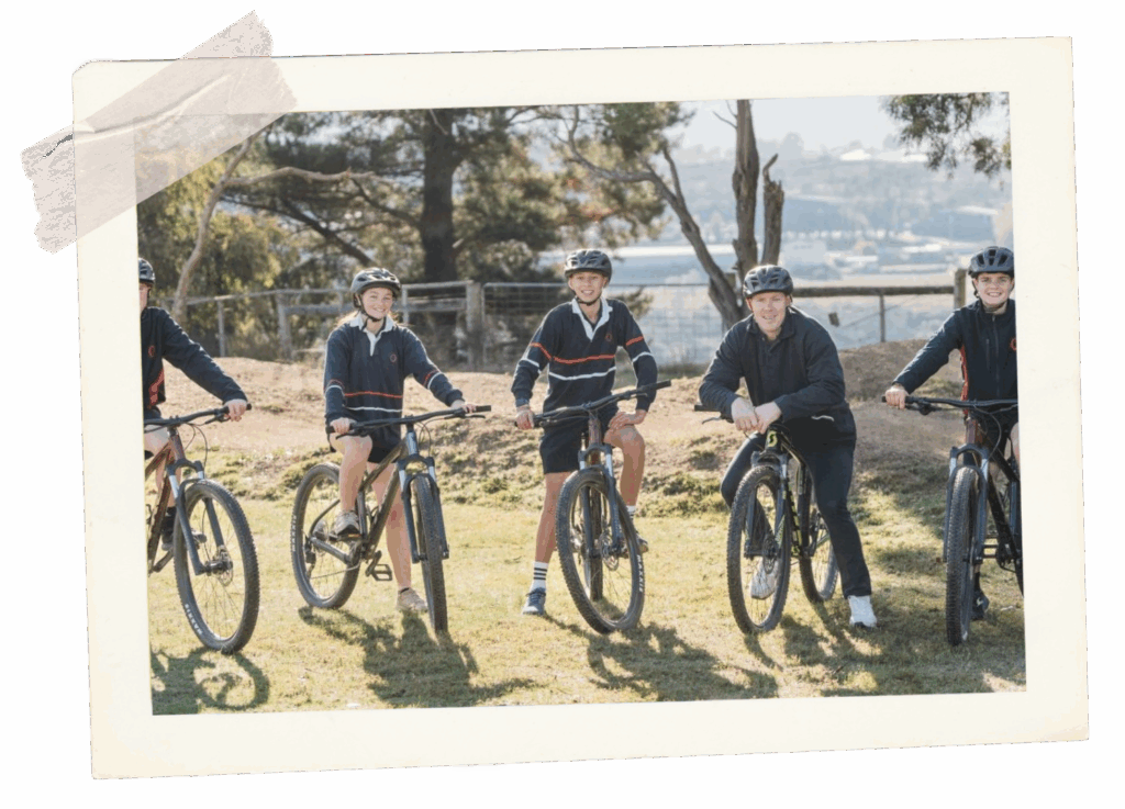Students with Jack Reiwolt riding the bikes.